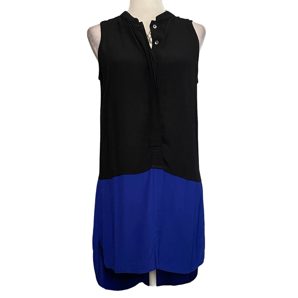 Madewell Black Blue Colorblock Sleeveless Shirt Dress XS